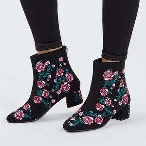 Topshop Blossom Velvet Embroidered Ankle Boots 7.5